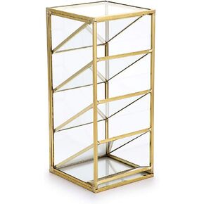 Hipiwe Vintage Gold Metal Desk Organizer - Glass Make up Brushes lipstick Holder Dresser Organizer Pen Pencil Storage Holder for Home Office Supplies (6 Compartment)