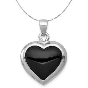 The Black Bow Sterling Silver, Onyx & Mother of Pearl Reversible Heart 17mm Necklace