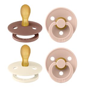 BIBS Colour Pacifier with Symmetrical Nipple| Natural Rubber Baby Pacifier | Set of 4 BPA-Free Soothers | Made in Denmark | Blush Mix| Size 0-6 Months