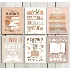 6 Boho Reading Posters For Classroom Reading Corner - Reading Corner Decor For Classroom Library Posters, Reading Strategies Posters For Classroom Library Decor, Reading Classroom Decor, Book Posters