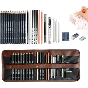 Drawing Pencils,30pcs Art Supplies Sketch Pencils Set with Graphite Pencils 12B 10B 8B 7B 6B 5B 4B 3B 2B B HB 2H 4H 6H,Black & White Charcoal Rainbow Colored Pencils Gift for Beginners