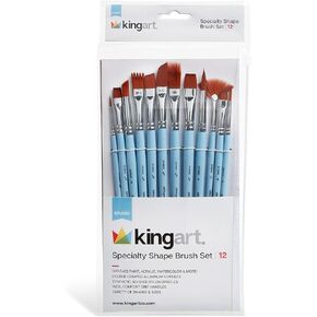 KINGART 252-12 Creative Studio Brush Set, 12 Specialty Shaped Brushes for Special Effects in All Media, Brown Nylon Hair, Short Handle, Rock Painting, Face Painting, Canvas, Ceramic, Craft and Hobby