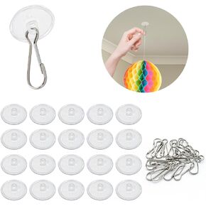 20 pcs Adhesive Ceiling Hooks, Hooks for Hanging Festival Wedding Birthday Decorations Adhesive Hooks Wall Hooks with Binding Rings Hooks for Outdoor String Lights Honeycomb Balls (20 PCS)