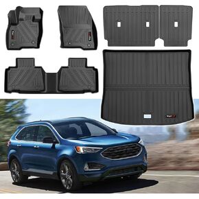 for 2015-2024 Ford Edge Cargo Mats Trunk Liner and Backrest Mat All Weather TPE Rubber Protection Mat for Ford Edge ST Accessories (Cargo Liner+Backrest Mat)