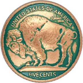 Bezelry 12 Pieces Buffalo Coin Style Metal Shank Buttons. 21mm (13/16 inch) (Copper Green)