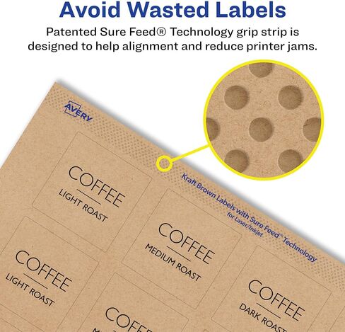 Avery Kraft Brown Square Labels with Sure Feed, 1.5" x 1.5", 1,000 Kraft Brown Labels, Print-to-The-Edge, Laser/Inkjet Printable Labels in Saudi Arabia