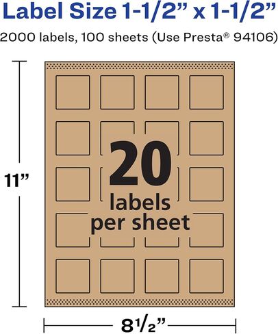 Avery Kraft Brown Square Labels with Sure Feed, 1.5" x 1.5", 1,000 Kraft Brown Labels, Print-to-The-Edge, Laser/Inkjet Printable Labels in Saudi Arabia