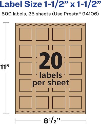 Avery Kraft Brown Square Labels with Sure Feed, 1.5" x 1.5", 1,000 Kraft Brown Labels, Print-to-The-Edge, Laser/Inkjet Printable Labels in Saudi Arabia