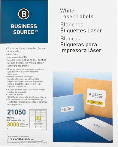 Business Source™ Mailing Laser Label, 1x2-5/8, 3000/PK, White in Saudi Arabia