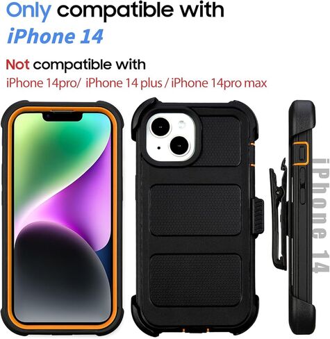 for Defender iPhone 14 Case with Clip,for Holster iPhone 14 Case with Kickstand,for Heavy Duty iPhone 14 Phone Case Rugged 2 Layers of Sturdy,Anti-Drop for Phone Case iPhone 14 Case Protective(Black) in Kuwait