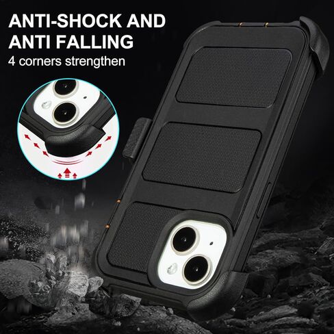 for Defender iPhone 14 Case with Clip,for Holster iPhone 14 Case with Kickstand,for Heavy Duty iPhone 14 Phone Case Rugged 2 Layers of Sturdy,Anti-Drop for Phone Case iPhone 14 Case Protective(Black) in Kuwait