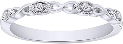 خاتم زفاف إنفينيتي من الألماس الطبيعي قابل للتكديس من الفضة الإسترليني عيار 14 قيراط مطلي بالذهب عيار 925 للنساء (0.04 قيراط، لون I-J، وضوح I2-I3) in Kuwait