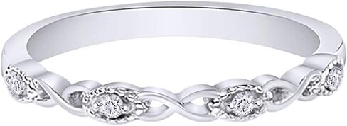 خاتم زفاف إنفينيتي من الألماس الطبيعي قابل للتكديس من الفضة الإسترليني عيار 14 قيراط مطلي بالذهب عيار 925 للنساء (0.04 قيراط، لون I-J، وضوح I2-I3) in Kuwait