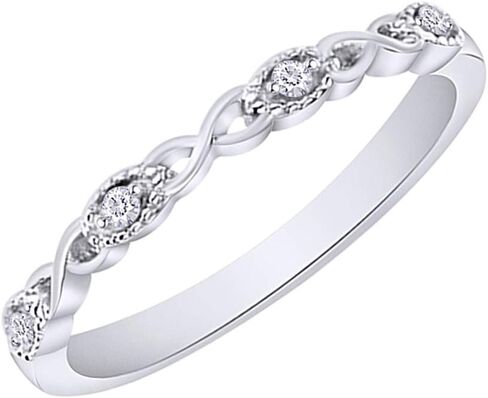 خاتم زفاف إنفينيتي من الألماس الطبيعي قابل للتكديس من الفضة الإسترليني عيار 14 قيراط مطلي بالذهب عيار 925 للنساء (0.04 قيراط، لون I-J، وضوح I2-I3) in Kuwait