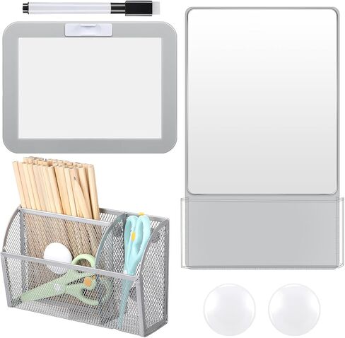 Magnetic Locker Accessories, Back to School Essentials, Include Magnetic Mirror with Holder, Magnetic Mesh Pen Holder, Small Whiteboard and Magnets for Office School Locker Organizer (Black) in Saudi Arabia