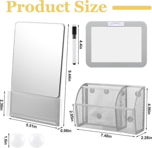 Magnetic Locker Accessories, Back to School Essentials, Include Magnetic Mirror with Holder, Magnetic Mesh Pen Holder, Small Whiteboard and Magnets for Office School Locker Organizer (Black) in Saudi Arabia