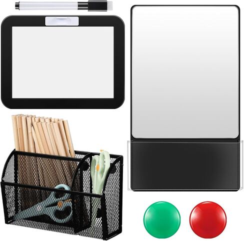 Magnetic Locker Accessories, Back to School Essentials, Include Magnetic Mirror with Holder, Magnetic Mesh Pen Holder, Small Whiteboard and Magnets for Office School Locker Organizer (Black) in Saudi Arabia