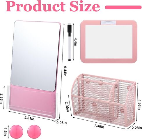 Magnetic Locker Accessories, Back to School Essentials, Include Magnetic Mirror with Holder, Magnetic Mesh Pen Holder, Small Whiteboard and Magnets for Office School Locker Organizer (Black) in Saudi Arabia