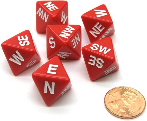 Koplow Games Set of 6 Compass Cardinal Direction 8 Sided Dice - Red with White Letters in Saudi Arabia
