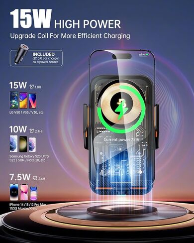 BENY Wireless Car Charger, 15W Fast Charging Phone Holder 3 in 1 Smart Auto Sensor Clamping Car Phone Mount for iPhone 15 14 13 12 11 Pro Max Xs, Samsung Galaxy S23 Ultra S22 S21 S20, S10+ S9+ in Saudi Arabia