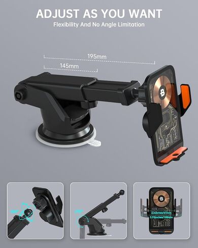 BENY Wireless Car Charger, 15W Fast Charging Phone Holder 3 in 1 Smart Auto Sensor Clamping Car Phone Mount for iPhone 15 14 13 12 11 Pro Max Xs, Samsung Galaxy S23 Ultra S22 S21 S20, S10+ S9+ in Saudi Arabia