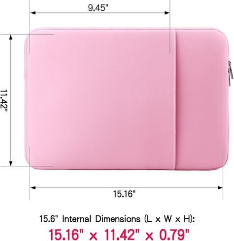 حقيبة كمبيوتر محمول مقاس 15.6 بوصة، وغطاء مبطن ناعم، وحقيبة حمل مع جيب أمامي وحقيبة إكسسوارات، متوافقة مع جهاز كمبيوتر محمول مقاس 15.6 بوصة (وردي، إصدار مطور) in Kuwait