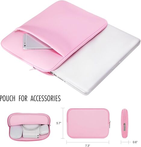 حقيبة كمبيوتر محمول مقاس 15.6 بوصة، وغطاء مبطن ناعم، وحقيبة حمل مع جيب أمامي وحقيبة إكسسوارات، متوافقة مع جهاز كمبيوتر محمول مقاس 15.6 بوصة (وردي، إصدار مطور) in Kuwait