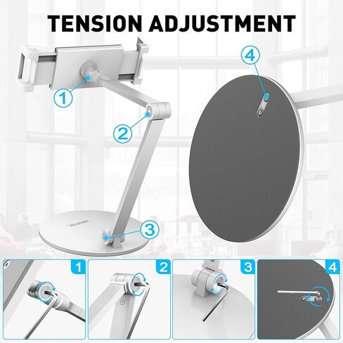 حامل حامل تابلت قابل للتعديل من شركة OverTEK، حامل iPad طويل الذراع، حامل iPad مرن وقابل للدوران 360 درجة، متوافق مع هواتف iPhone المحمولة مقاس 4.7 بوصة - 13.5 بوصة، وiPad، وSamsung Tab، وNintendo (أسود) in Kuwait