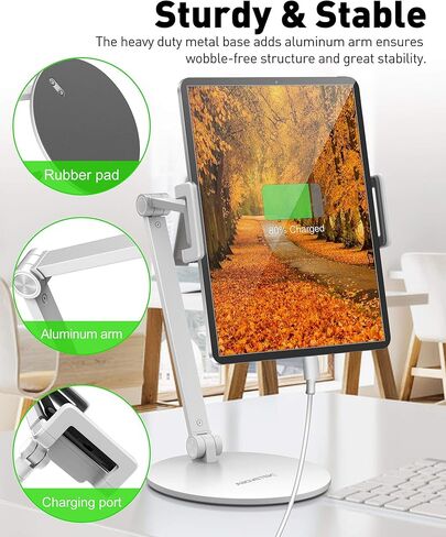 حامل حامل تابلت قابل للتعديل من شركة OverTEK، حامل iPad طويل الذراع، حامل iPad مرن وقابل للدوران 360 درجة، متوافق مع هواتف iPhone المحمولة مقاس 4.7 بوصة - 13.5 بوصة، وiPad، وSamsung Tab، وNintendo (أسود) in Kuwait