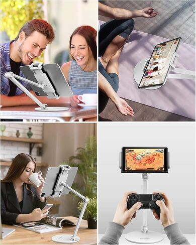حامل حامل تابلت قابل للتعديل من شركة OverTEK، حامل iPad طويل الذراع، حامل iPad مرن وقابل للدوران 360 درجة، متوافق مع هواتف iPhone المحمولة مقاس 4.7 بوصة - 13.5 بوصة، وiPad، وSamsung Tab، وNintendo (أسود) in Kuwait