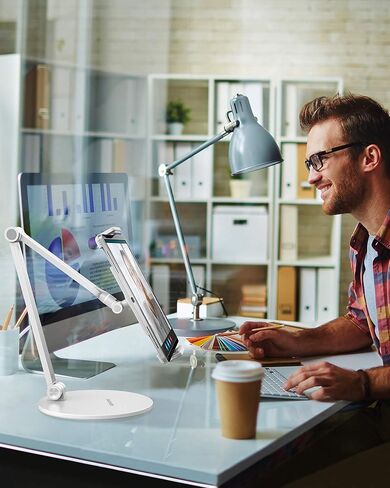 حامل حامل تابلت قابل للتعديل من شركة OverTEK، حامل iPad طويل الذراع، حامل iPad مرن وقابل للدوران 360 درجة، متوافق مع هواتف iPhone المحمولة مقاس 4.7 بوصة - 13.5 بوصة، وiPad، وSamsung Tab، وNintendo (أسود) in Kuwait