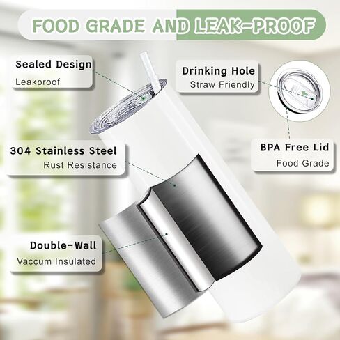 Kocdam 50 Pack Sublimation Tumblers Bulk 20oz, Sublimation Blanks Skinny Straight with Lids and Straws Bulk, Stainless Steel Double Wall Polymer Coating for Heat Transfer Customized Gifts in Saudi Arabia