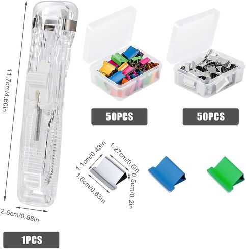 Stainless Steel Metal Refill Clips Dispenser, Mini Reusable Binder Pack Clamp, 1 Pack Push Stapler with 50pcs Binder Clips Silver 50pcs Colorful Paper Clamps for Office Document School Supplies in Saudi Arabia