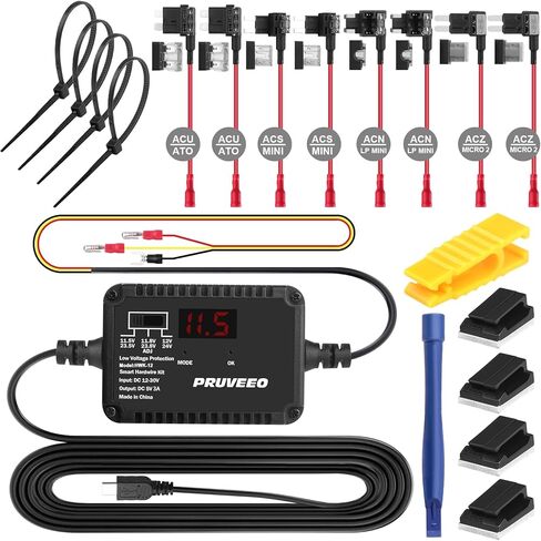 طقم أسلاك صلبة لكاميرا داش كام من بروفيو، حماية ذكية وقابلة للتعديل للجهد المنخفض تناسب 98% من كاميرا داش كام، مجموعة أسلاك صلبة من النوع C بطول 13 قدم لكاميرا داش كام تحول 12 فولت-24 فولت إلى 5 فولت/ 3 أمبير مع مجموعة الصمامات والتركيب in Kuwait