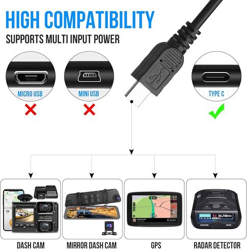 طقم أسلاك صلبة لكاميرا داش كام من بروفيو، حماية ذكية وقابلة للتعديل للجهد المنخفض تناسب 98% من كاميرا داش كام، مجموعة أسلاك صلبة من النوع C بطول 13 قدم لكاميرا داش كام تحول 12 فولت-24 فولت إلى 5 فولت/ 3 أمبير مع مجموعة الصمامات والتركيب in Kuwait