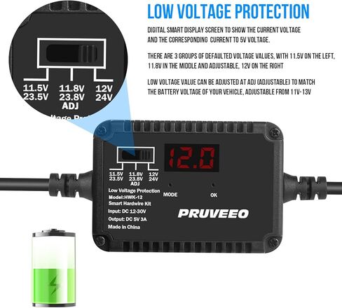 طقم أسلاك صلبة لكاميرا داش كام من بروفيو، حماية ذكية وقابلة للتعديل للجهد المنخفض تناسب 98% من كاميرا داش كام، مجموعة أسلاك صلبة من النوع C بطول 13 قدم لكاميرا داش كام تحول 12 فولت-24 فولت إلى 5 فولت/ 3 أمبير مع مجموعة الصمامات والتركيب in Kuwait