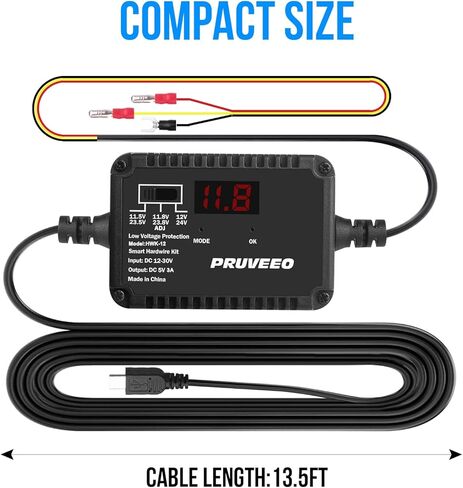 طقم أسلاك صلبة لكاميرا داش كام من بروفيو، حماية ذكية وقابلة للتعديل للجهد المنخفض تناسب 98% من كاميرا داش كام، مجموعة أسلاك صلبة من النوع C بطول 13 قدم لكاميرا داش كام تحول 12 فولت-24 فولت إلى 5 فولت/ 3 أمبير مع مجموعة الصمامات والتركيب in Kuwait