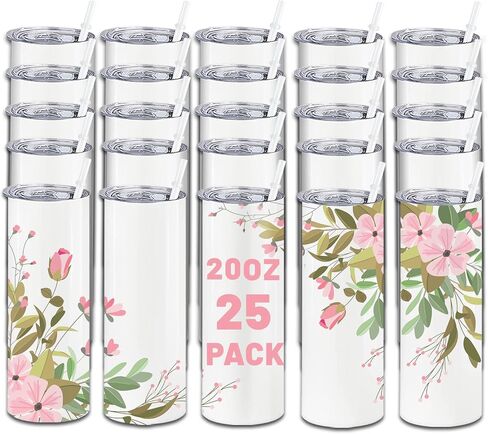 Kocdam 50 Pack Sublimation Tumblers Bulk 20oz, Sublimation Blanks Skinny Straight with Lids and Straws Bulk, Stainless Steel Double Wall Polymer Coating for Heat Transfer Customized Gifts in Saudi Arabia