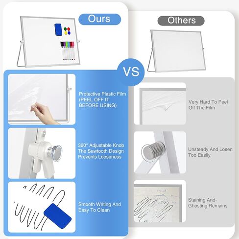 Magnetic Desktop Whiteboard with Stand, 16'' x 12'' Double-Sided Dry Erase White Board, 6 Markers, 4 Magnets, 1 Eraser, Portable White Board Easel for Kids Drawing Desk School to Do List in Saudi Arabia