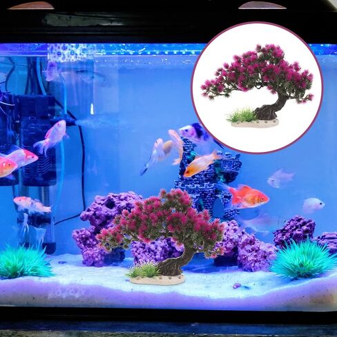 Ipetboom Plastic Artificial Plants Flower Decoration Aquarium Plants Aquarium Bonsai Tree Plant Fish Tank Decoration Pink Cherry Blossom Tree for Aquarium Decor in Saudi Arabia