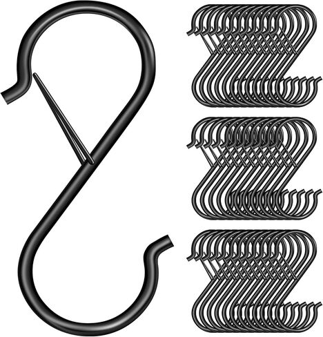 S Hooks for Hanging, Heavy Duty S Hooks with Safety Buckle, 8pcs Small Metal S Shaped Hook for Hanging Plants,Pots, Closet, Kitchen Utensil, Clothes, Jeans, Baskets, Christmas Hanging Lights Black in Saudi Arabia