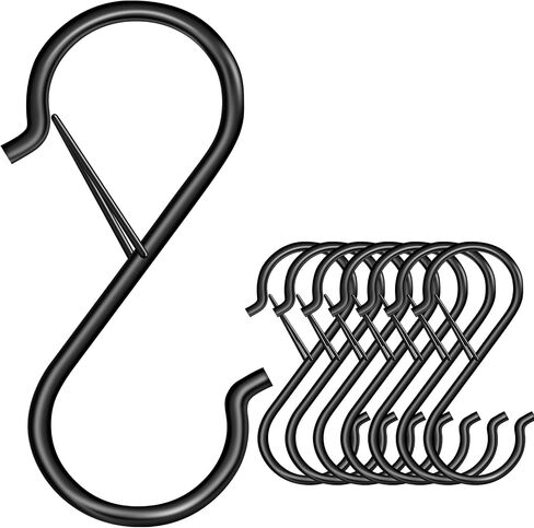 S Hooks for Hanging, Heavy Duty S Hooks with Safety Buckle, 8pcs Small Metal S Shaped Hook for Hanging Plants,Pots, Closet, Kitchen Utensil, Clothes, Jeans, Baskets, Christmas Hanging Lights Black in Saudi Arabia