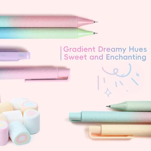 Gel Pens, 5Pcs 0.5mm Black Ink Pens Retractable Pen Fine Point Smooth Writing Quick-Dry Pens for Journaling and Note Taking, Aesthetic Gradient Color Pens Gift for Women and Kids in Kuwait