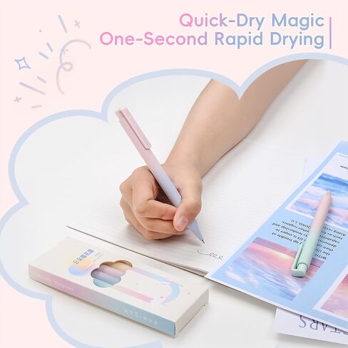 Gel Pens, 5Pcs 0.5mm Black Ink Pens Retractable Pen Fine Point Smooth Writing Quick-Dry Pens for Journaling and Note Taking, Aesthetic Gradient Color Pens Gift for Women and Kids in Kuwait