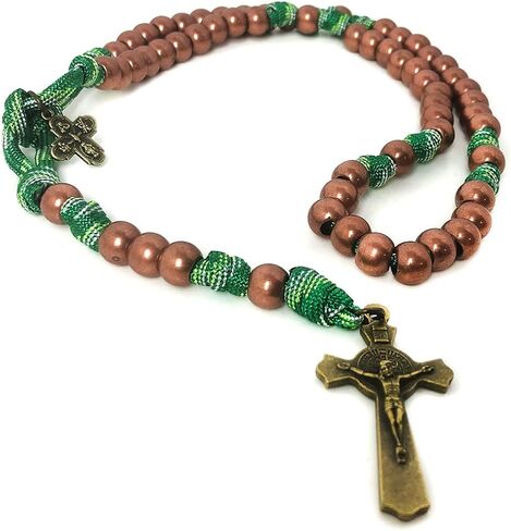 مجموعة أساور مسبحة ومسبحة باراكورد برونزية وأخضر من سانت جود - مسبحة كاثوليكية - هدايا كاثوليكية للرجال in Kuwait
