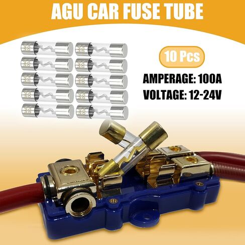 10 Pcs 10x38mm 0.39x1.50 Inch 20A Universal AGU Glass Fuse - Car Fuse Tube Power Safety Protect Glass Tube - Metal Silver Tone in Saudi Arabia