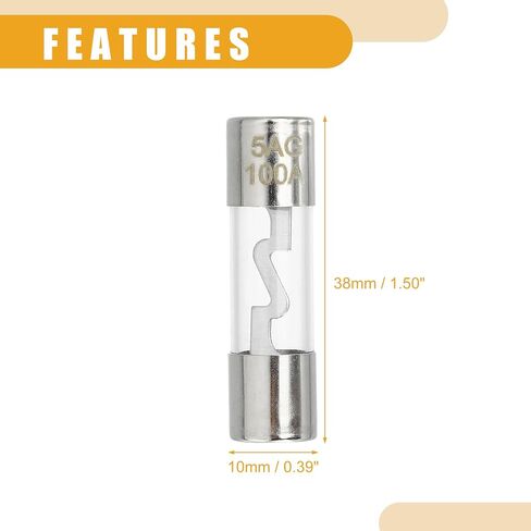 10 Pcs 10x38mm 0.39x1.50 Inch 20A Universal AGU Glass Fuse - Car Fuse Tube Power Safety Protect Glass Tube - Metal Silver Tone in Saudi Arabia
