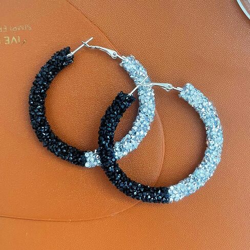 Glitter Bohemian Rhinestone Statement Hoop Earrings for Women Teen Girls,Large Sparkly Crystal Round Hoops Beach Holiday Jewelry Gift in Kuwait