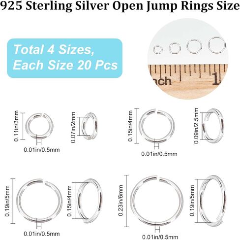 CREATCABIN 80Pcs Open Jump Rings 925 Sterling Silver Small Connectors 4 Sizes with Plastic Container Charm Jump Ring Round Bulk for Jewelry Making Craft Bracelet Necklace Earring DIY 3mm 4mm 5mm 6mm in Saudi Arabia