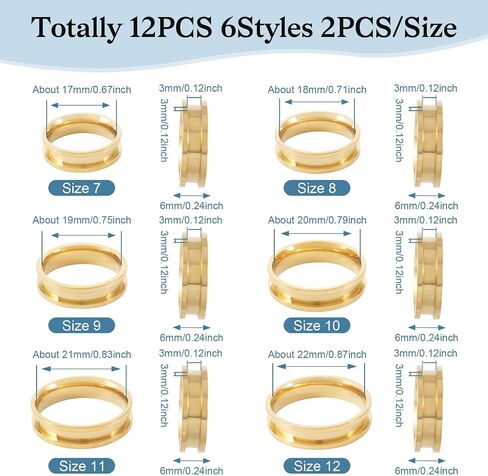 12Pcs 4mm Thin 201 Stainless Steel Grooved Ring 6 Sizes Black Polished Ring Core Blank for Inlay Ring Jewelry Making Comfort Grooved Finger Ring Inner Diameter 17~22mm in Saudi Arabia